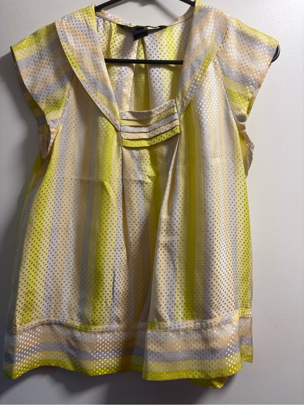 Marc By Marc Jacobs Yellow and Cream Striped Cap-Sleeve Blouse